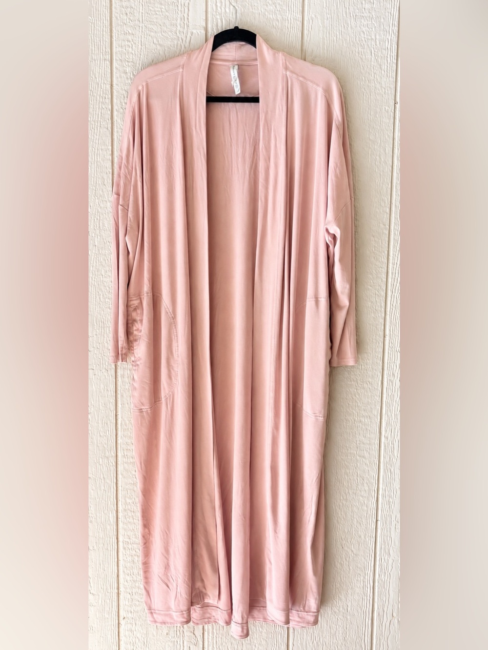 Athleta Modal Duster Robe S/M Blush Pink Long Open Front Pockets